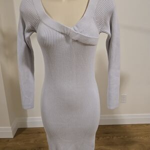 Guess Light Gray Ribbed Long Sleeve Dress